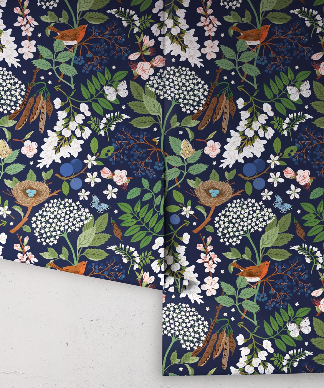 Flowering Trees Wallpaper, Navy