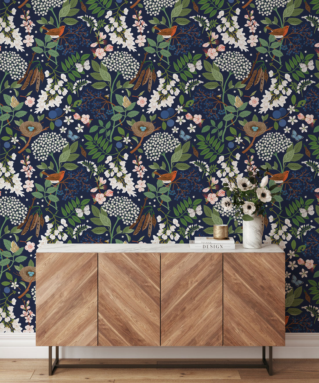 Flowering Trees Wallpaper, Navy