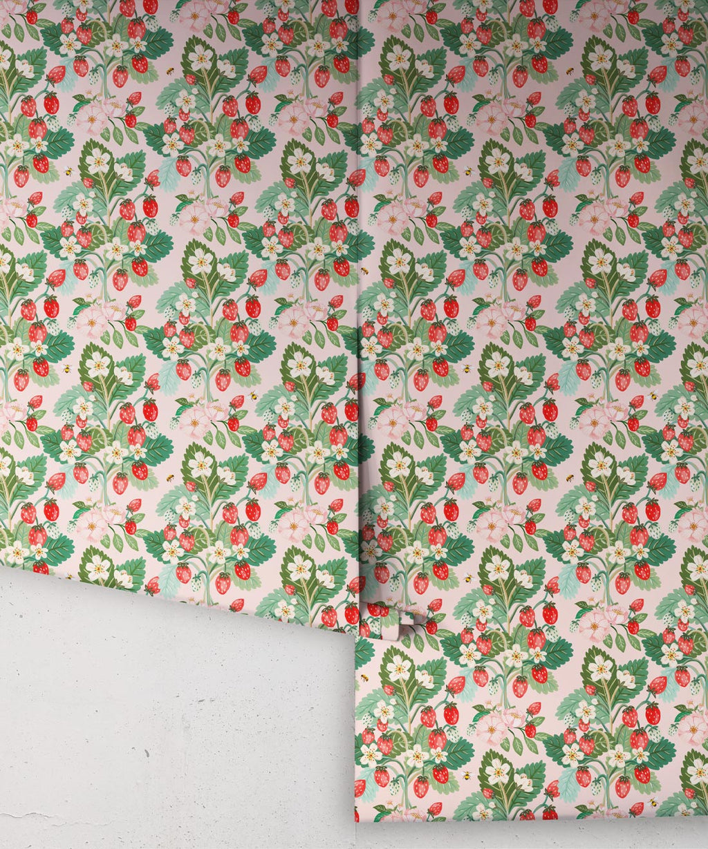 Strawberries Wallpaper, Blush