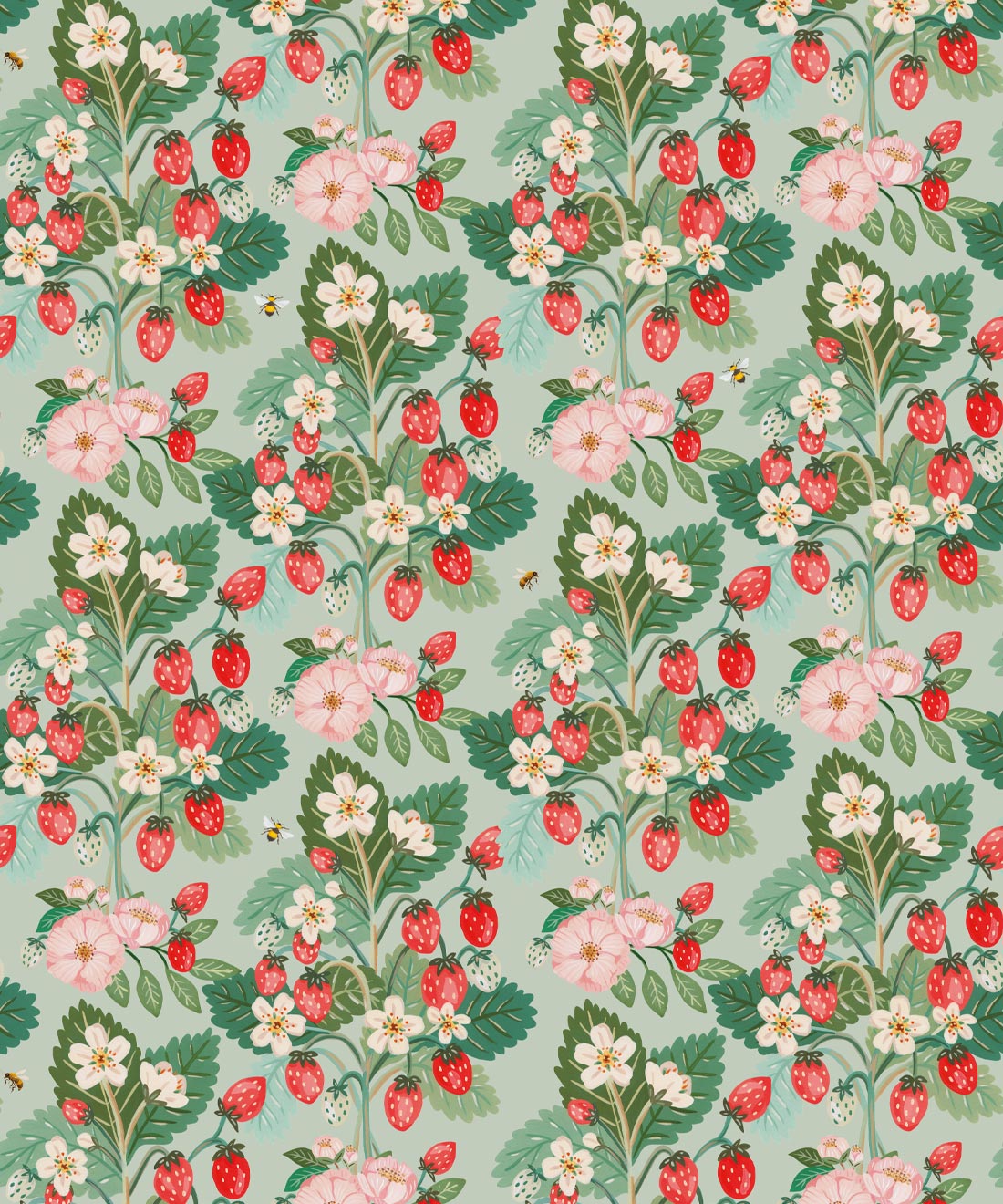 Strawberries Wallpaper, Mint