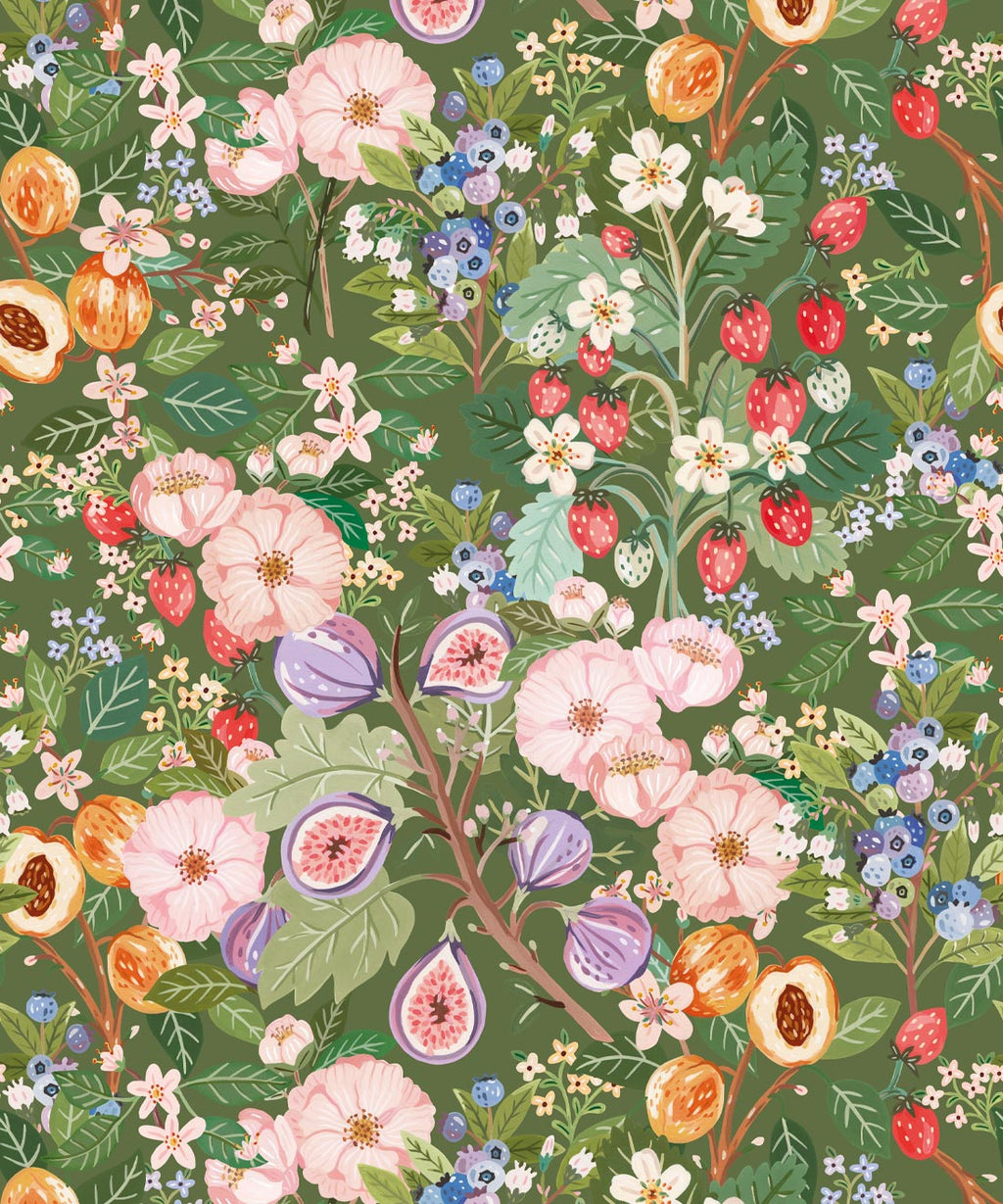 Summer Fruit Wallpaper, Olive Green