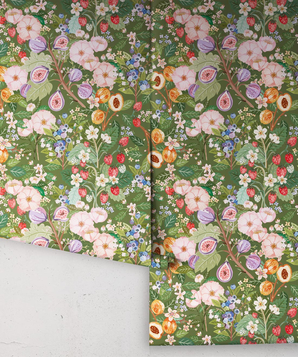 Summer Fruit Wallpaper, Olive Green