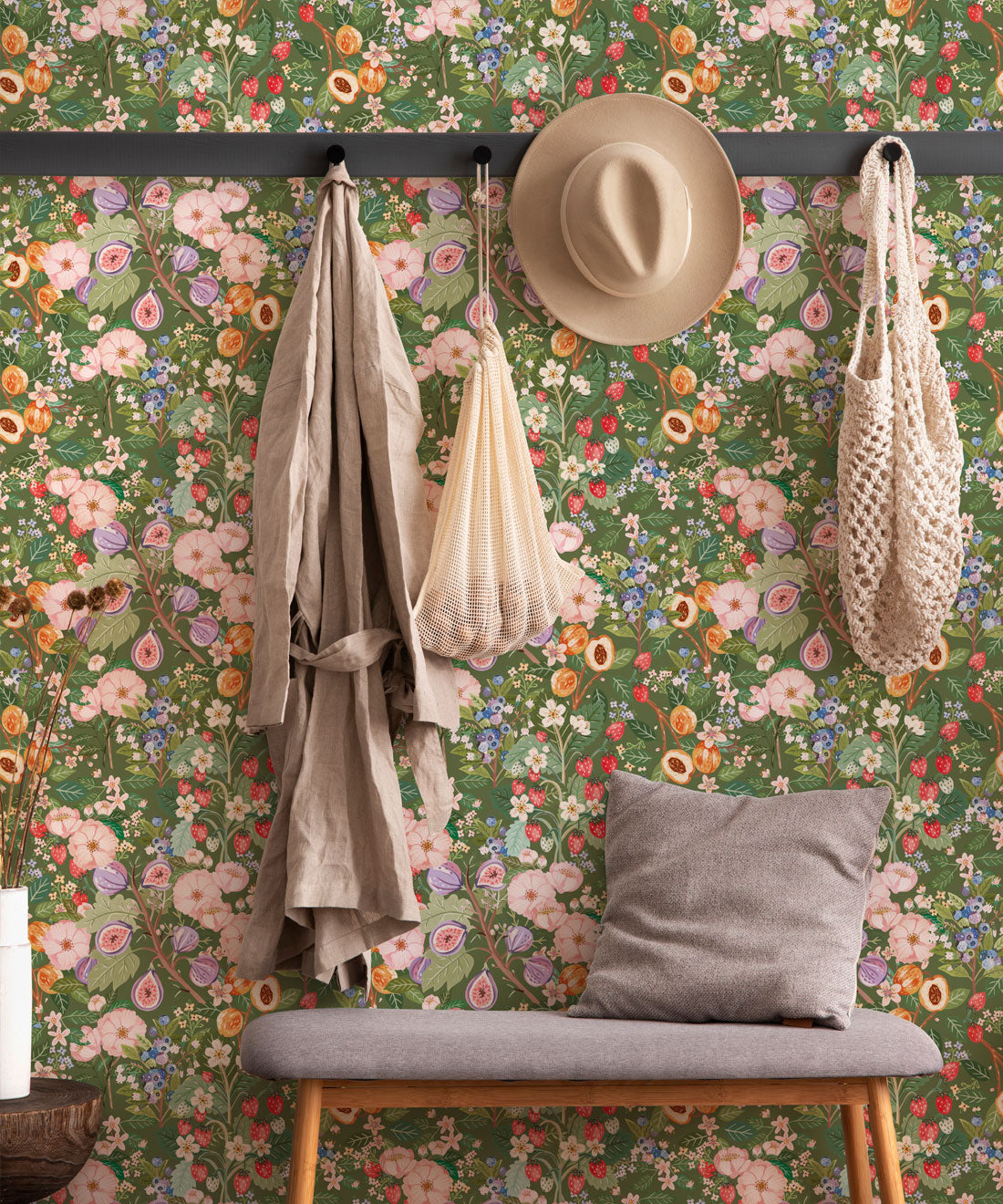 Summer Fruit Wallpaper, Olive Green