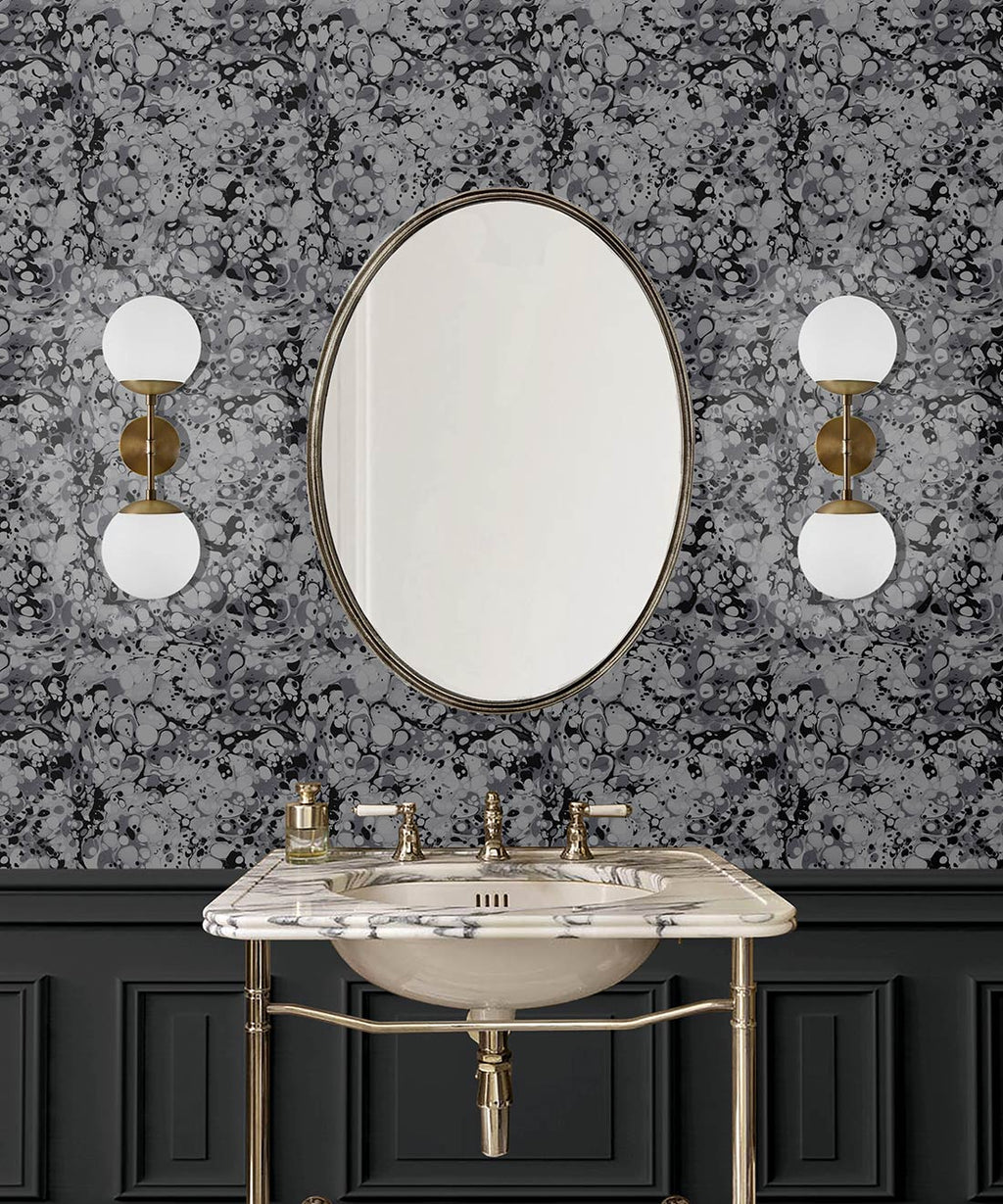 Rock Marbling Wallpaper, Charcoal