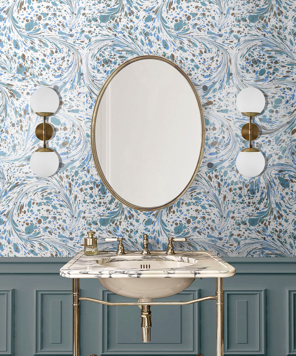 Marble Swirls Wallpaper, Blue