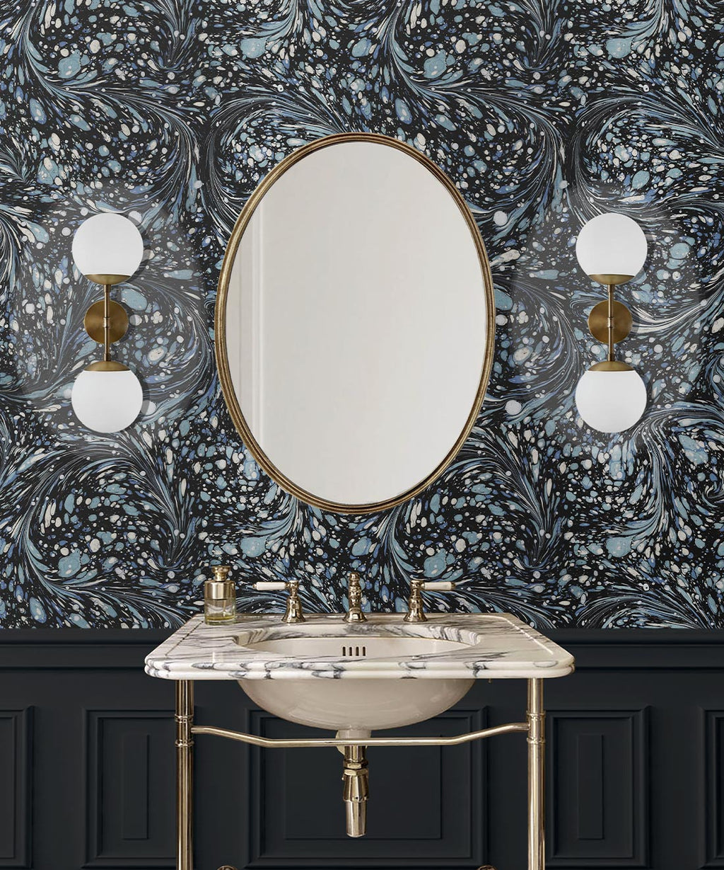 Marble Swirls Wallpaper, Navy