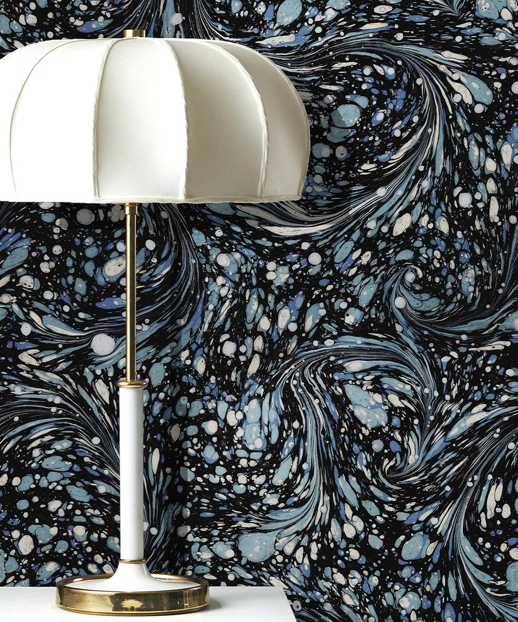 Marble Swirls Wallpaper, Navy