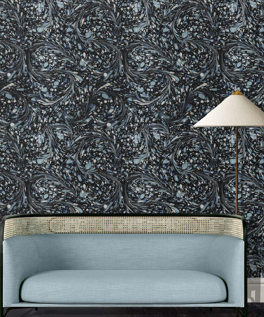 Marble Swirls Wallpaper, Navy
