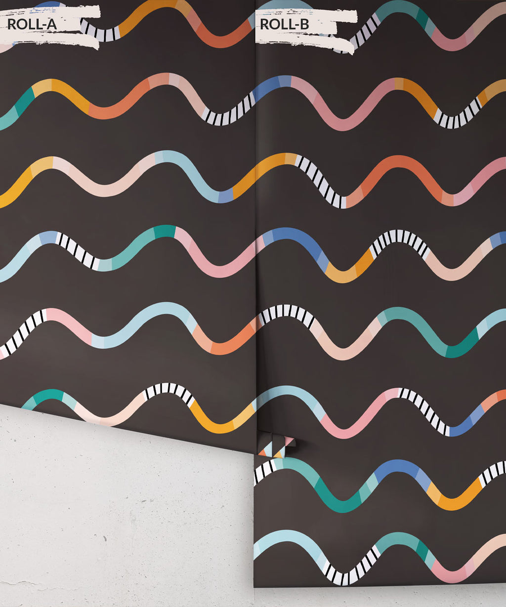Happy Waves Wallpaper, Charcoal