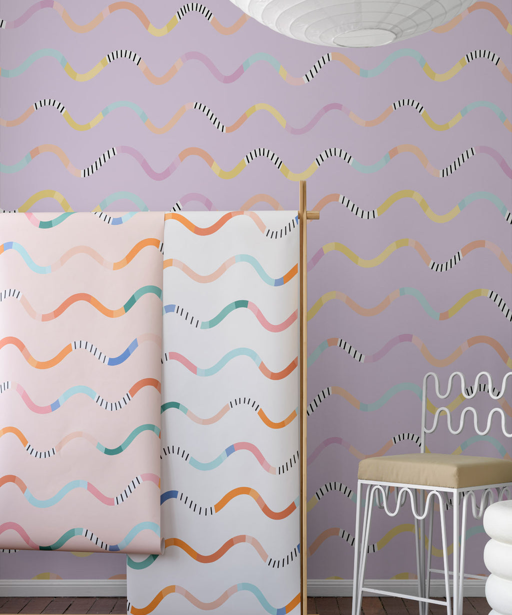 Happy Waves Wallpaper, Lilac
