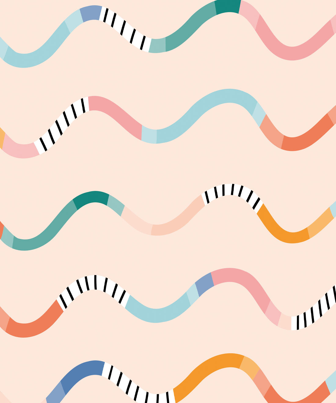 Happy Waves Wallpaper, Peach