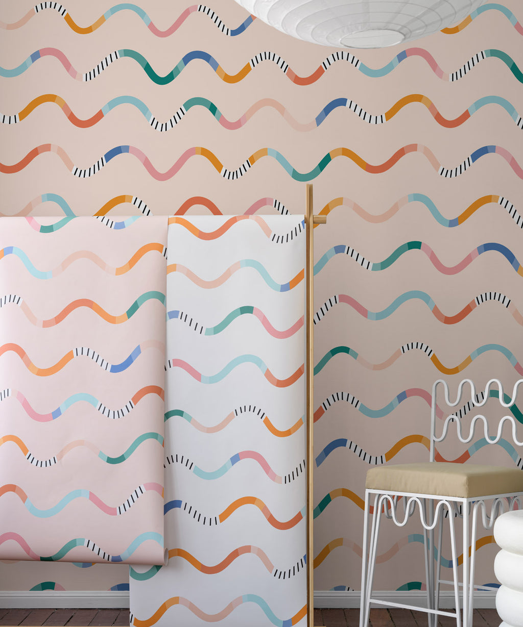Happy Waves Wallpaper, Peach
