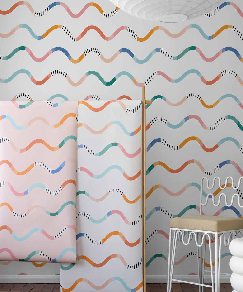 Happy Waves Wallpaper, White