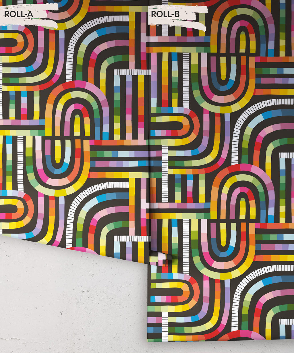 Maze Time Wallpaper, Black Rainbow