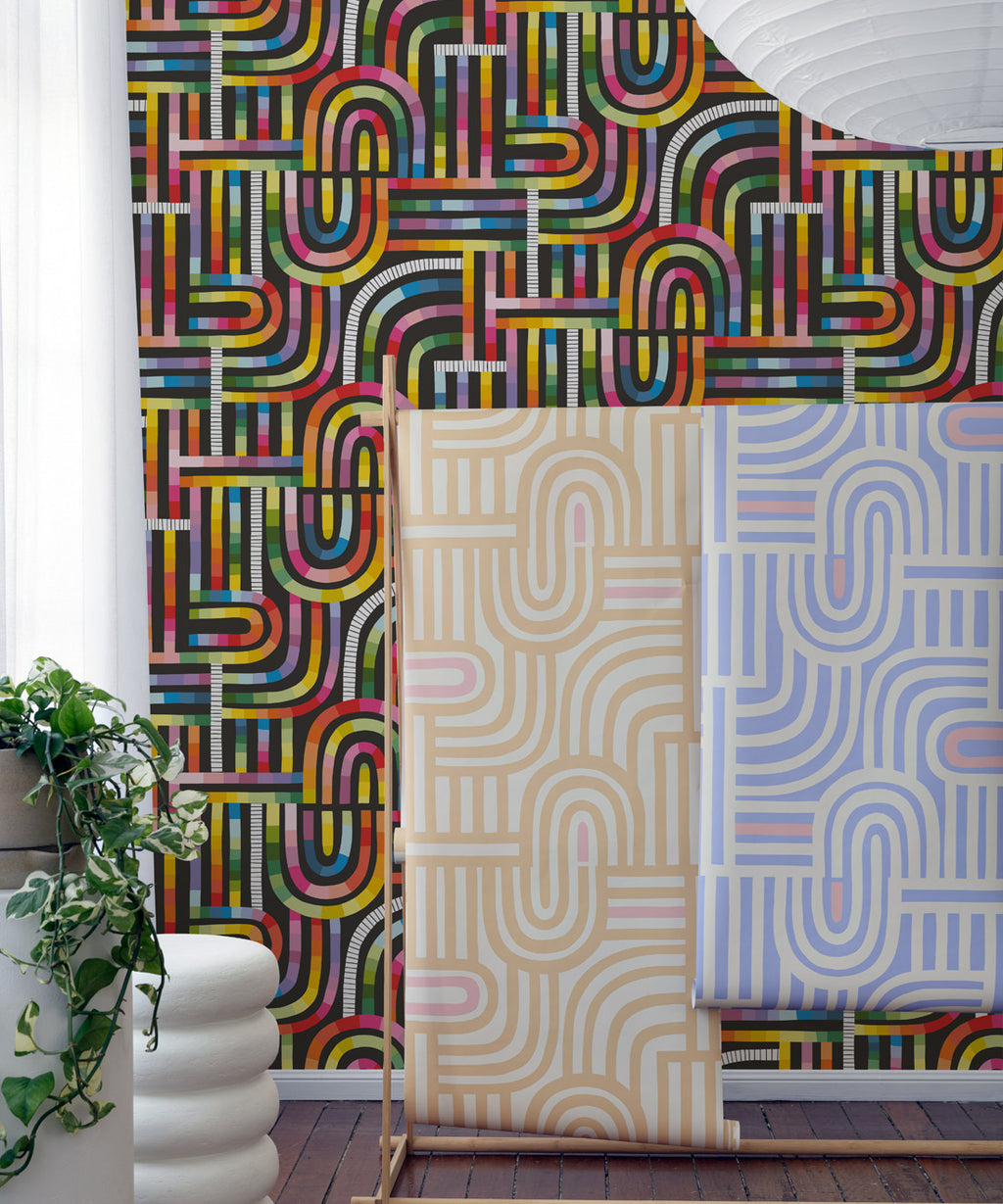 Maze Time Wallpaper, Black Rainbow
