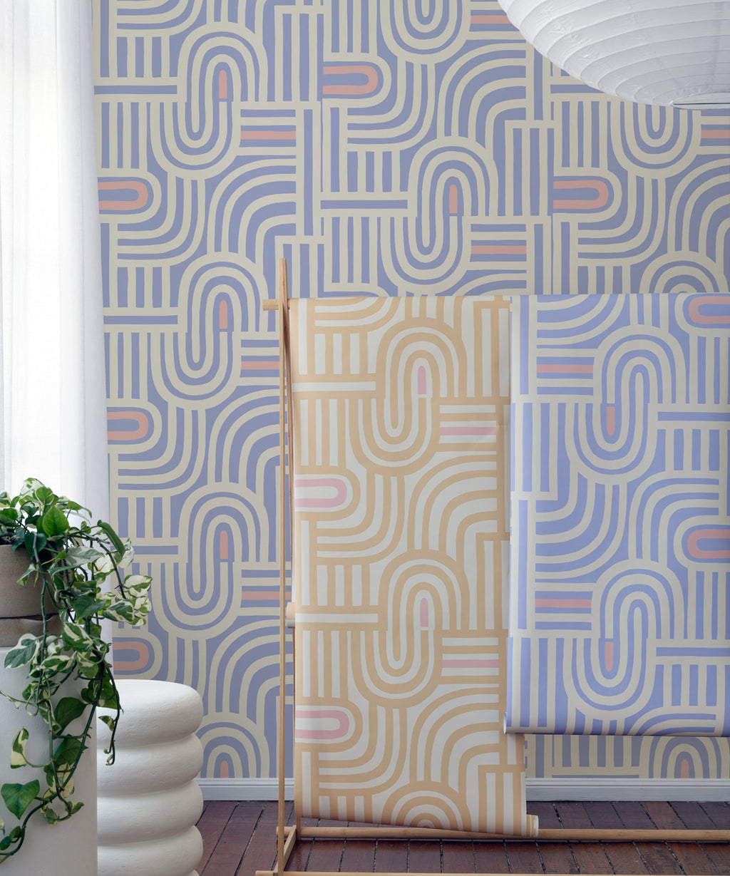 Maze Time Wallpaper, Cornflower Blue