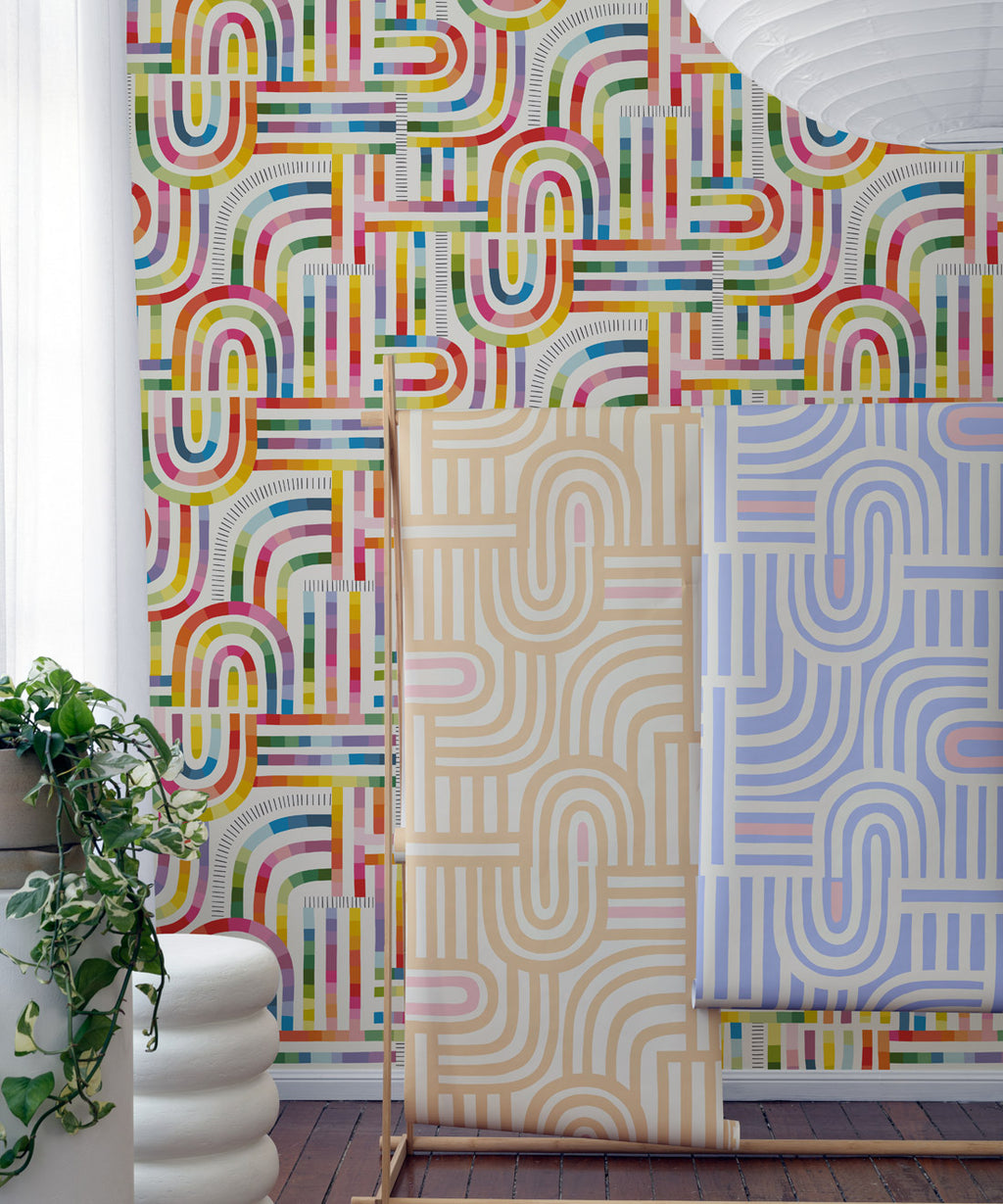 Maze Time Wallpaper, White Rainbow
