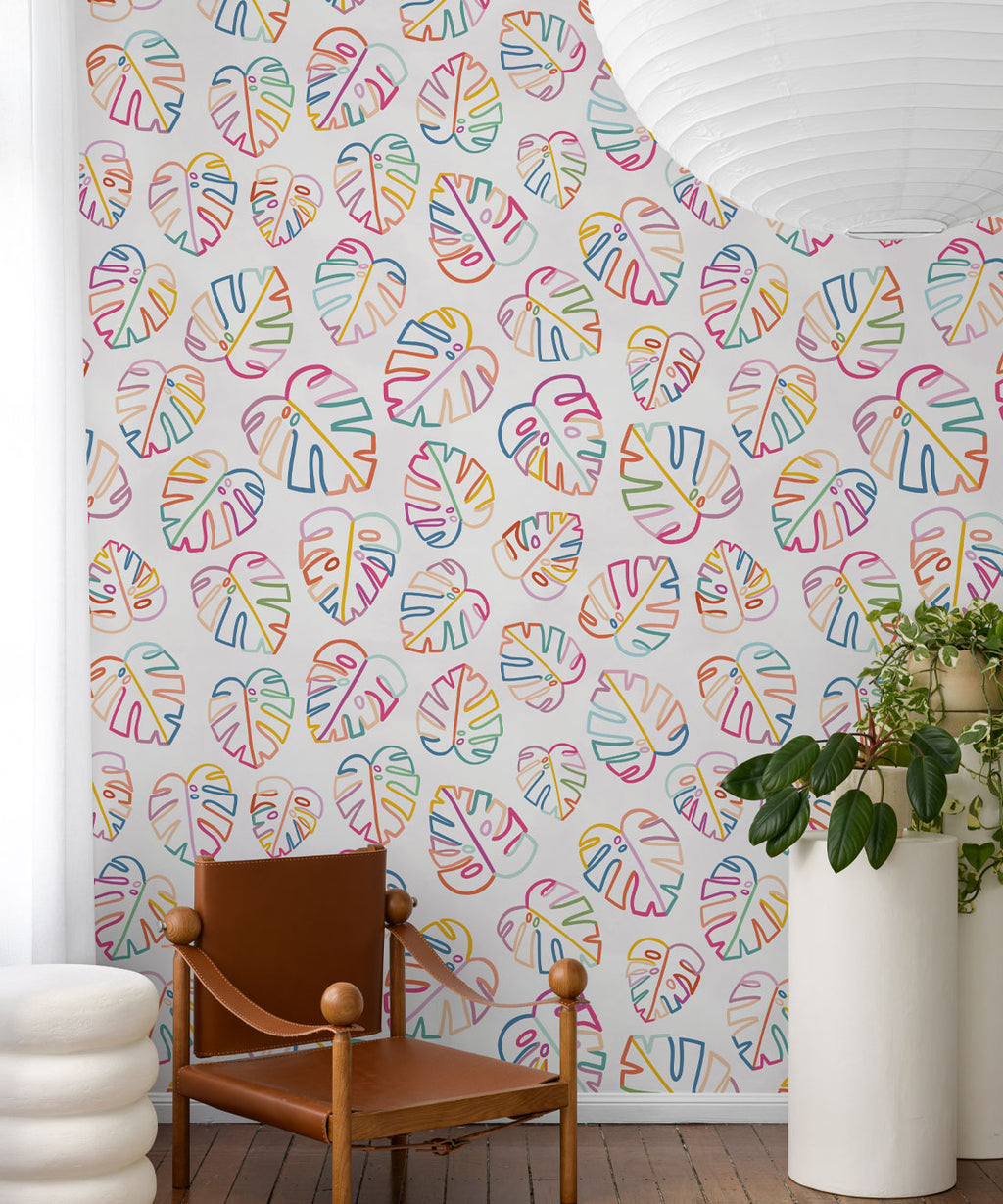 Monstera Love Wallpaper, White