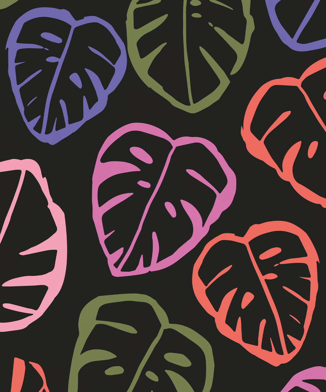 Neon Monstera Love Mural, Black