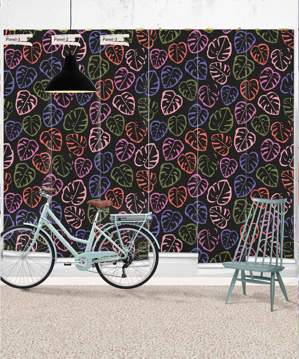Neon Monstera Love Mural, Black
