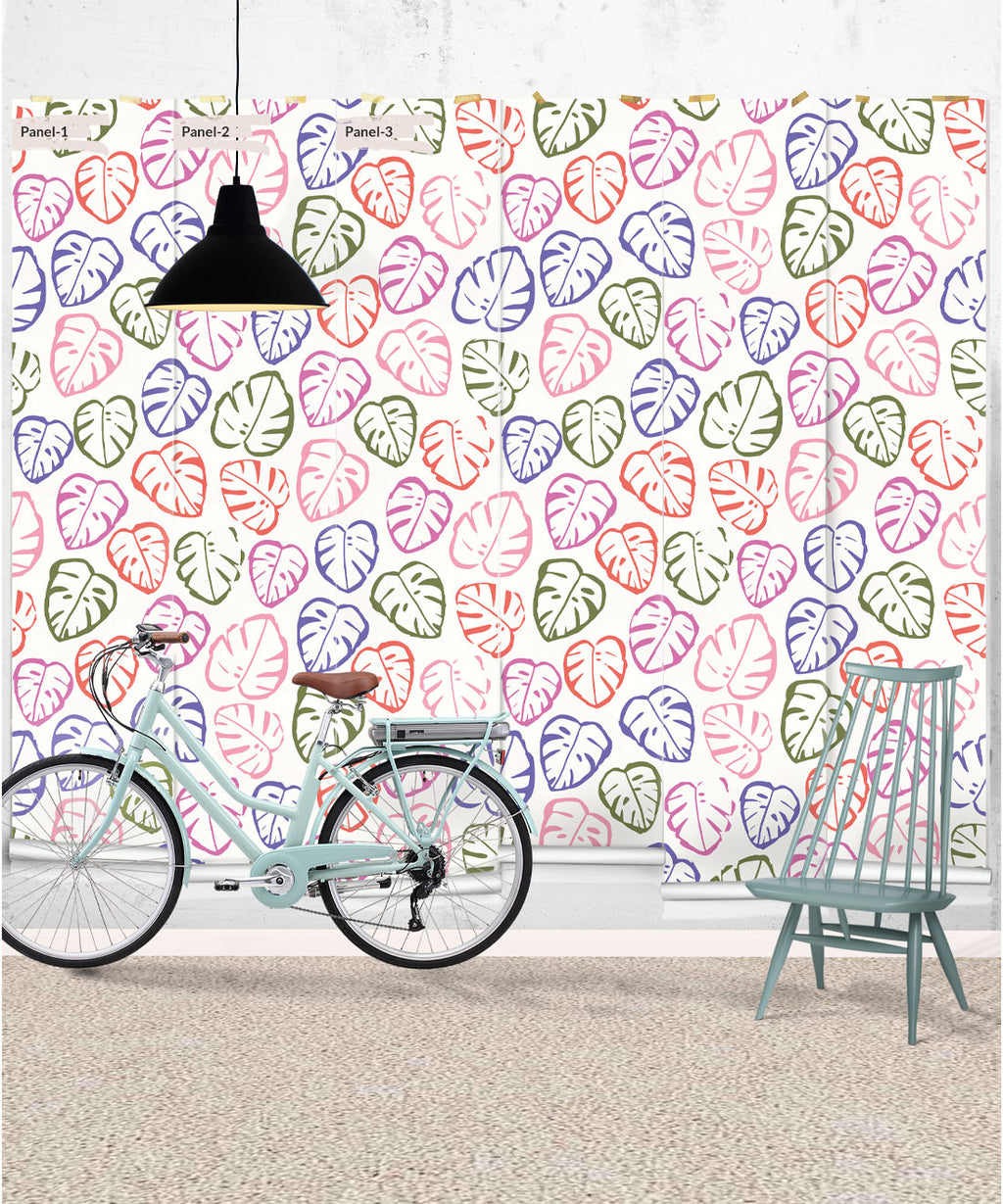Neon Monstera Love Mural, White