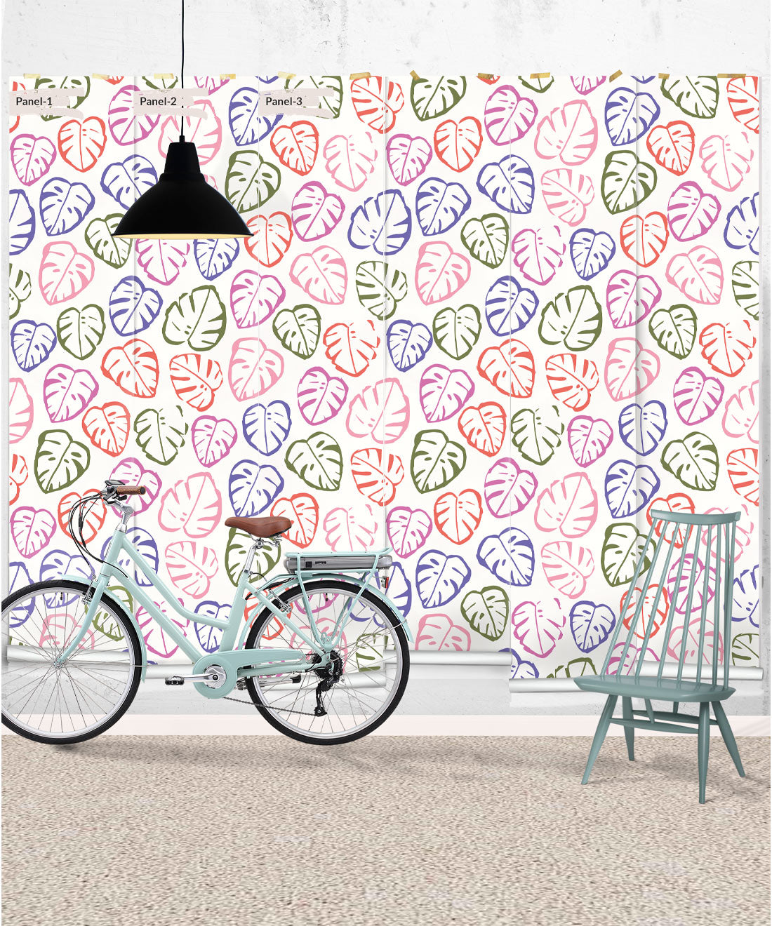 Neon Monstera Love Mural, White