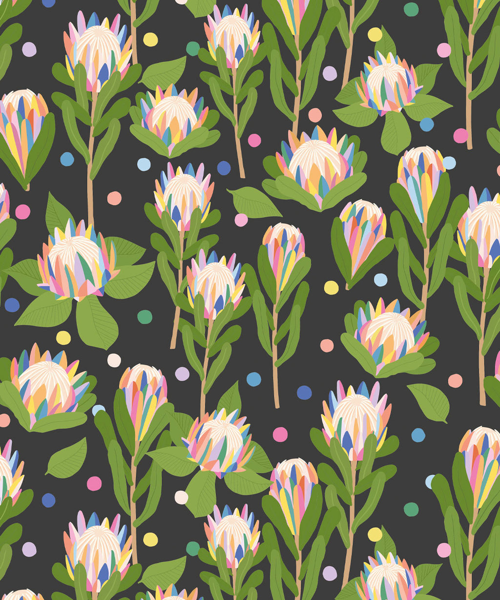 Protea Party Wallpaper, Fruity Black