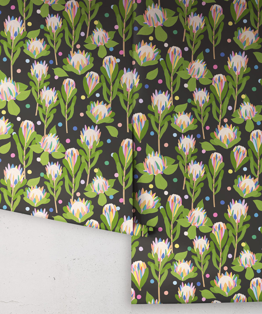 Protea Party Wallpaper, Fruity Black