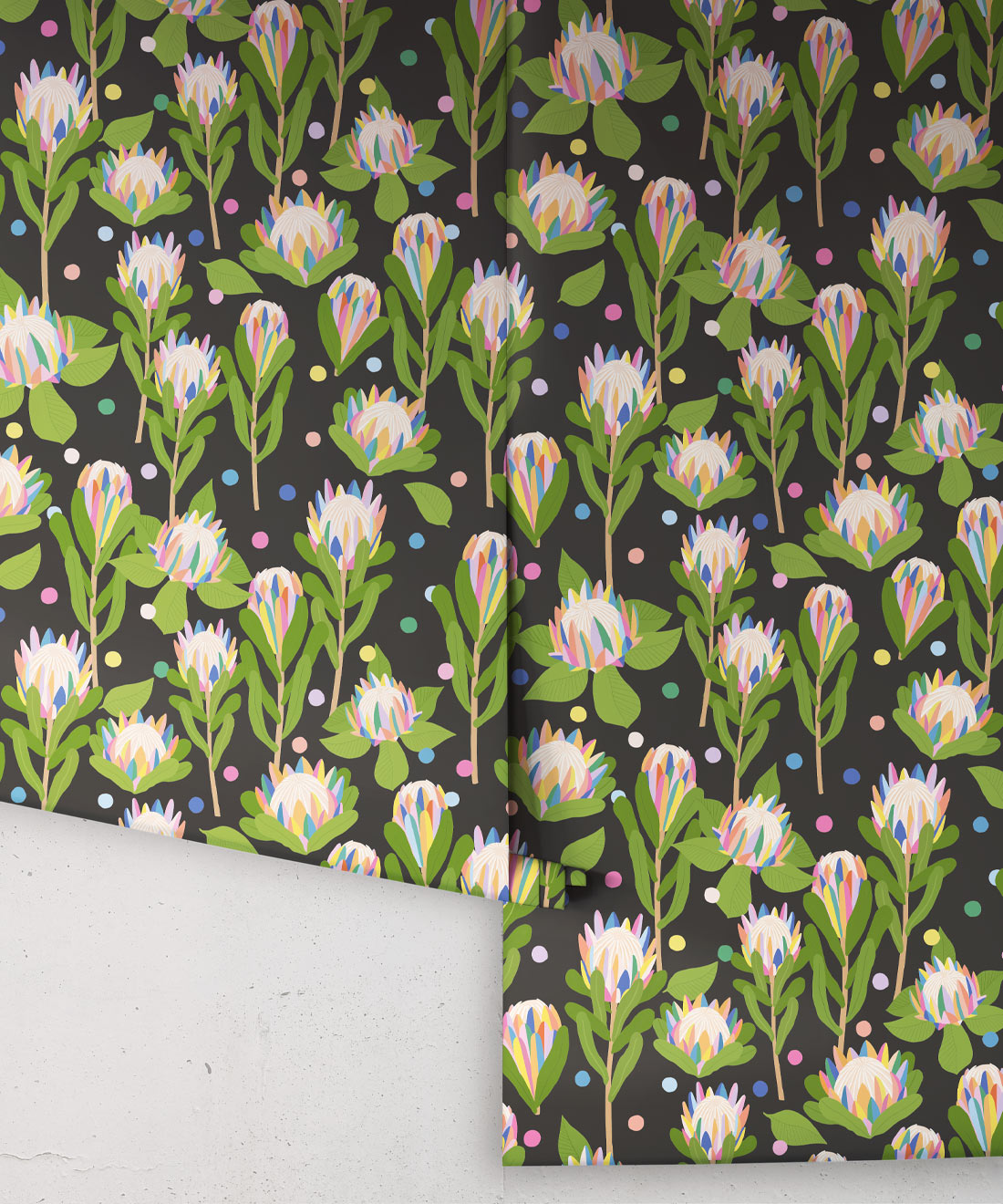 Protea Party Wallpaper, Fruity Black
