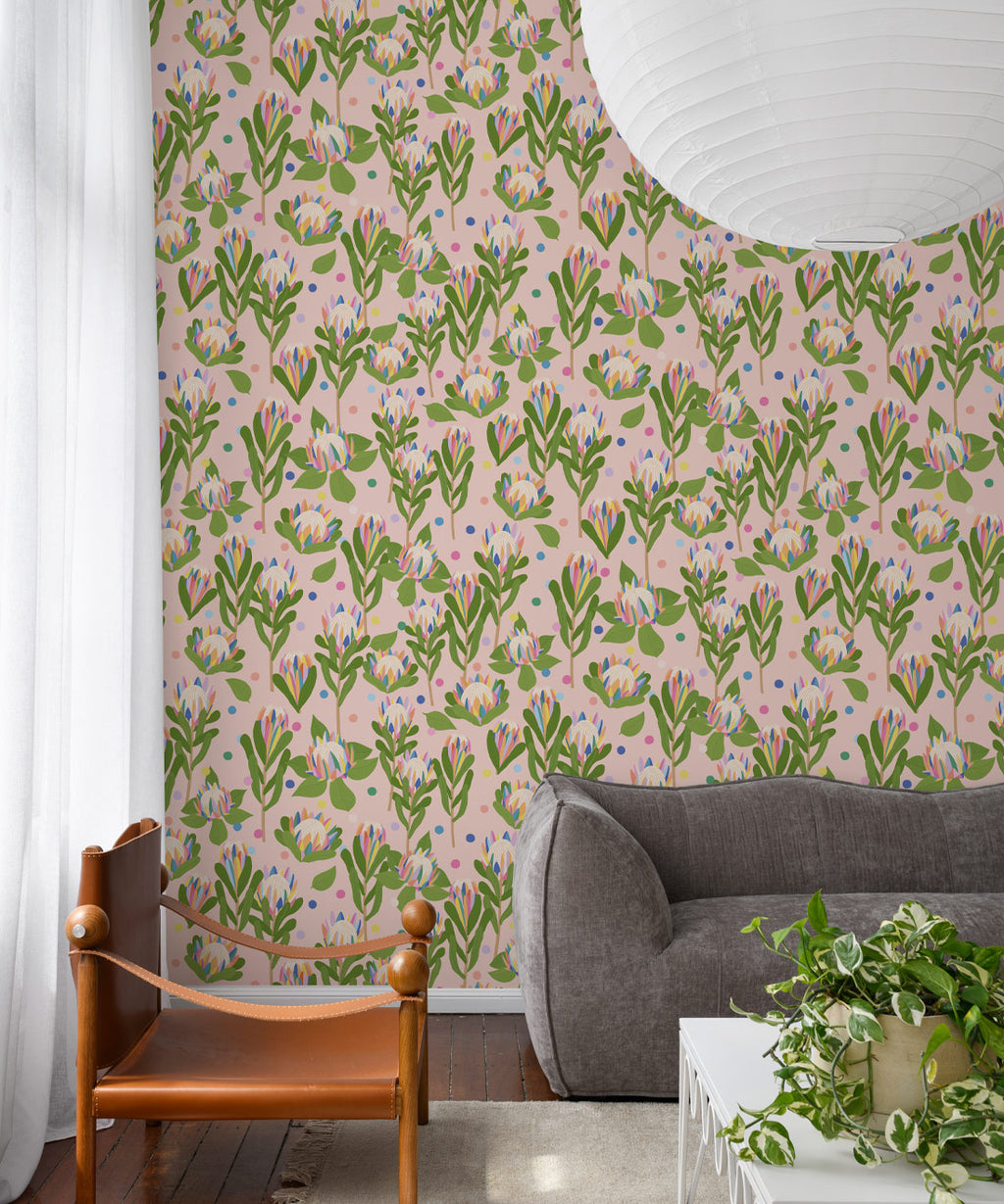 Protea Party Wallpaper, Fruity Peach