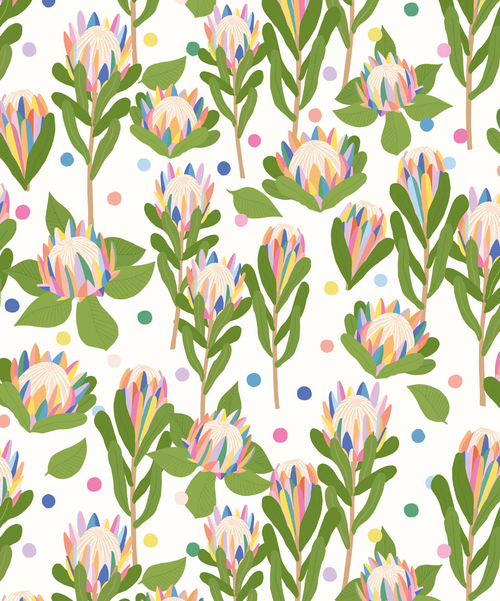 Protea Party Wallpaper, Fruity White