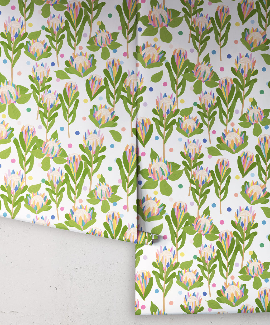 Protea Party Wallpaper, Fruity White