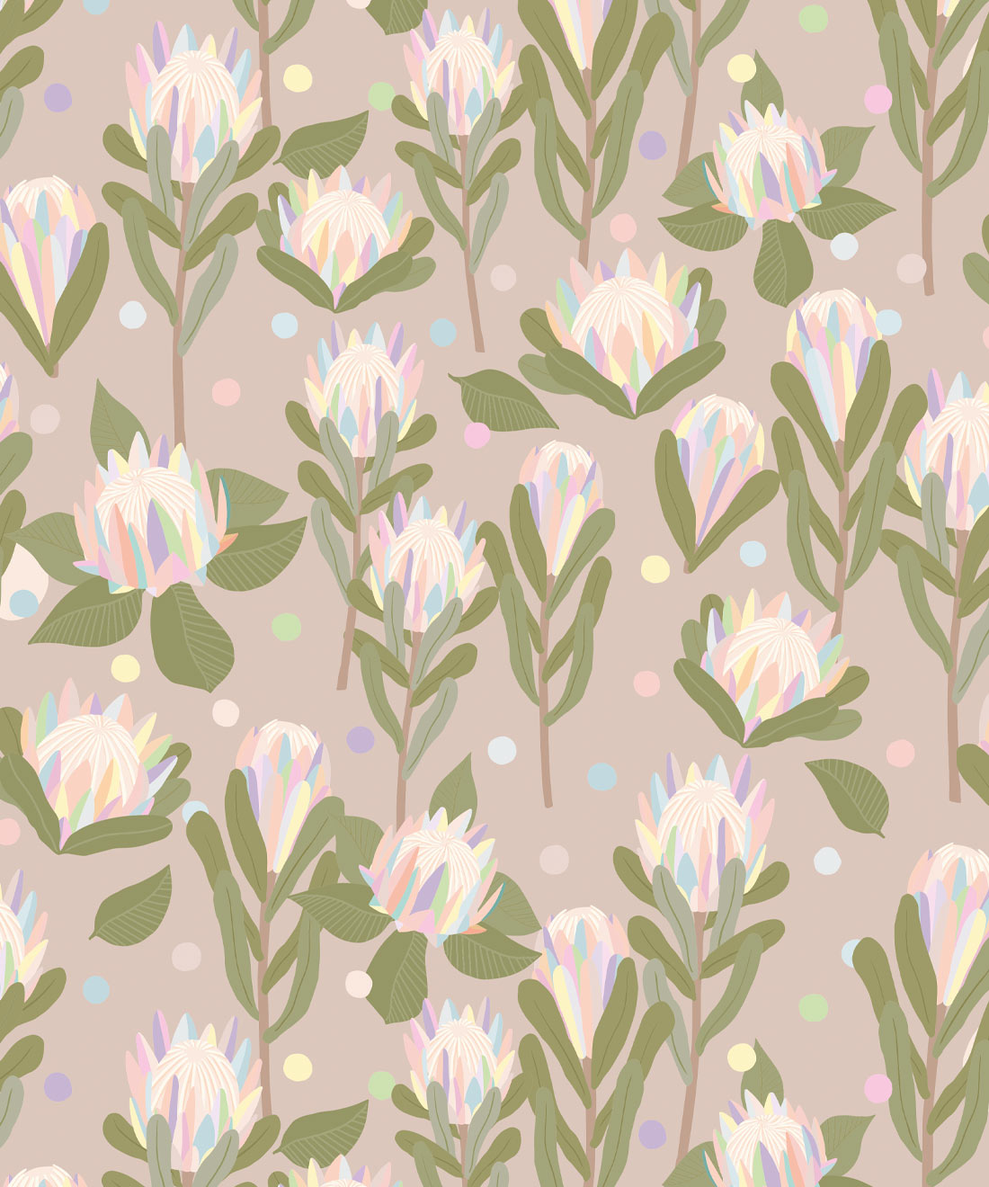 Protea Party Wallpaper, Pastel Coffee