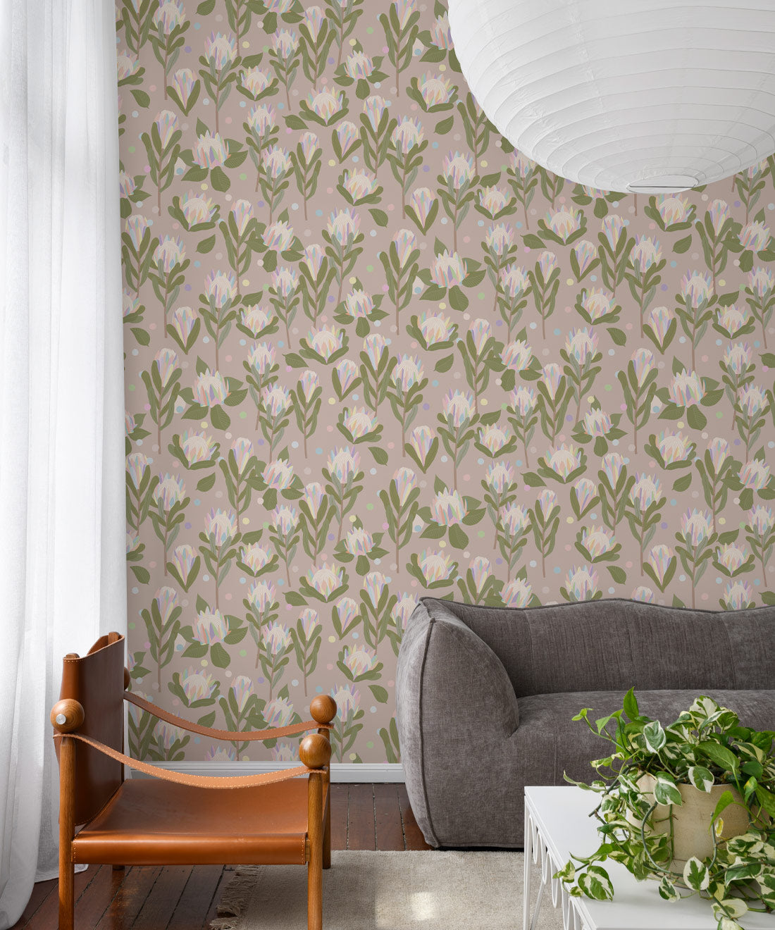 Protea Party Wallpaper, Pastel Coffee