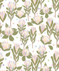 Protea Party Wallpaper, Pastel White