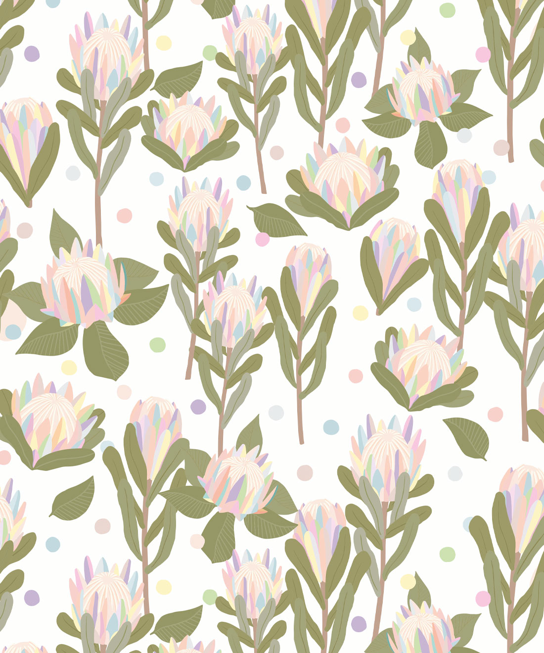 Protea Party Wallpaper, Pastel White