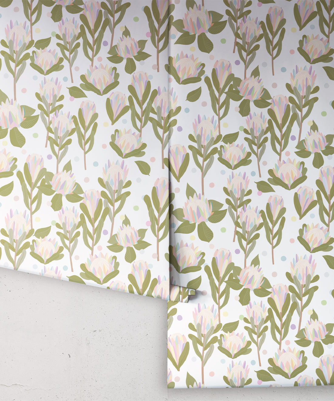 Protea Party Wallpaper, Pastel White