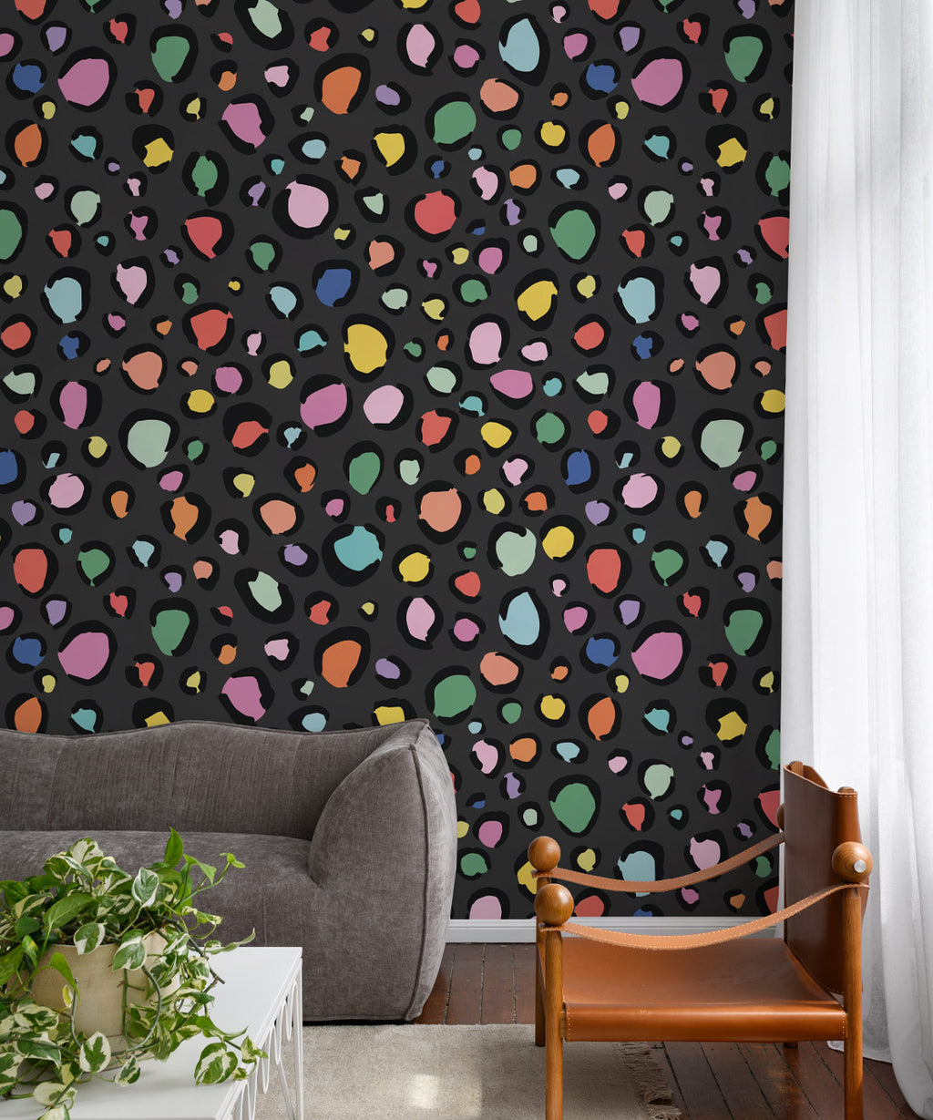 Rainbow Leopard Wallpaper, Charcoal