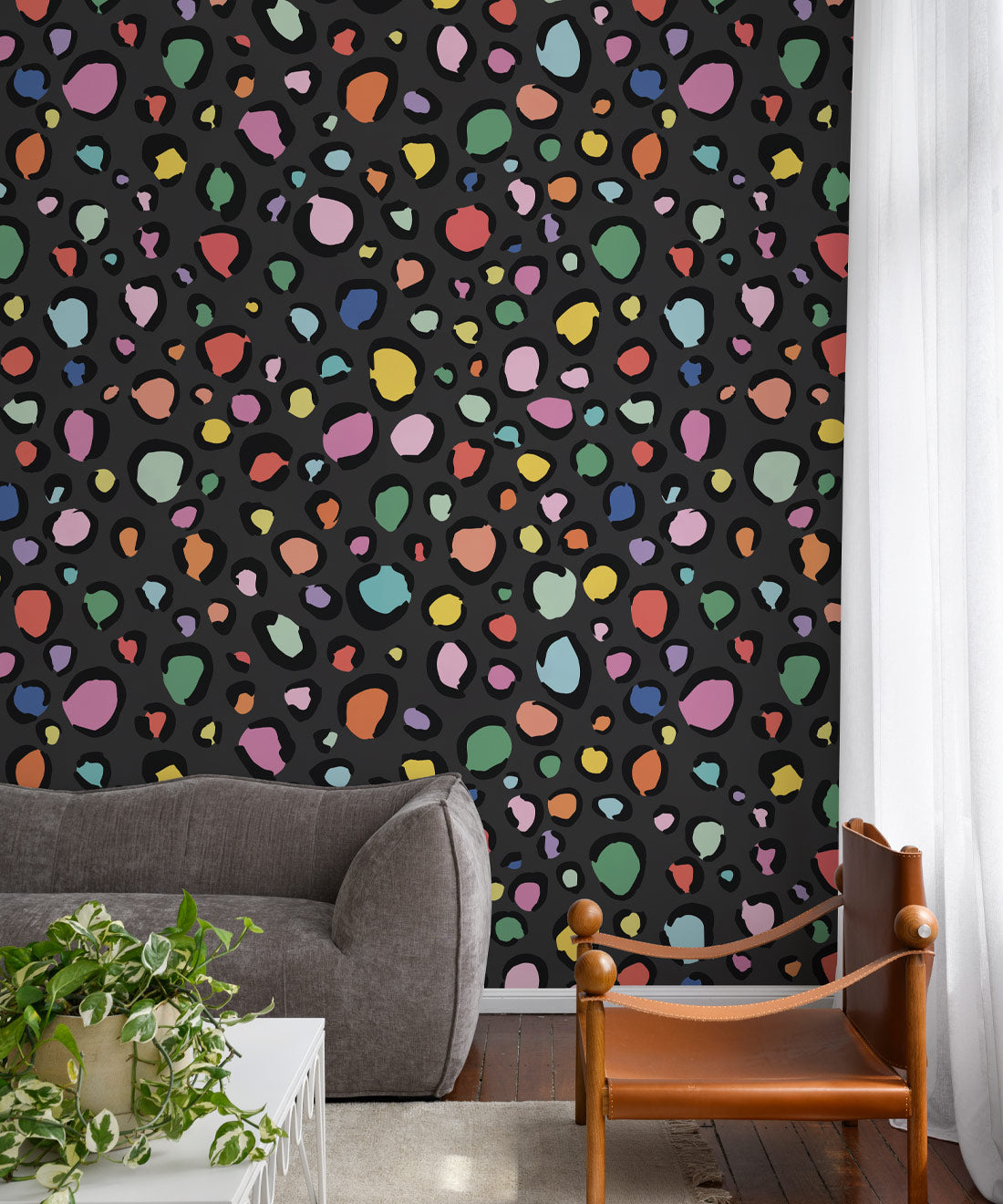 Rainbow Leopard Wallpaper, Charcoal