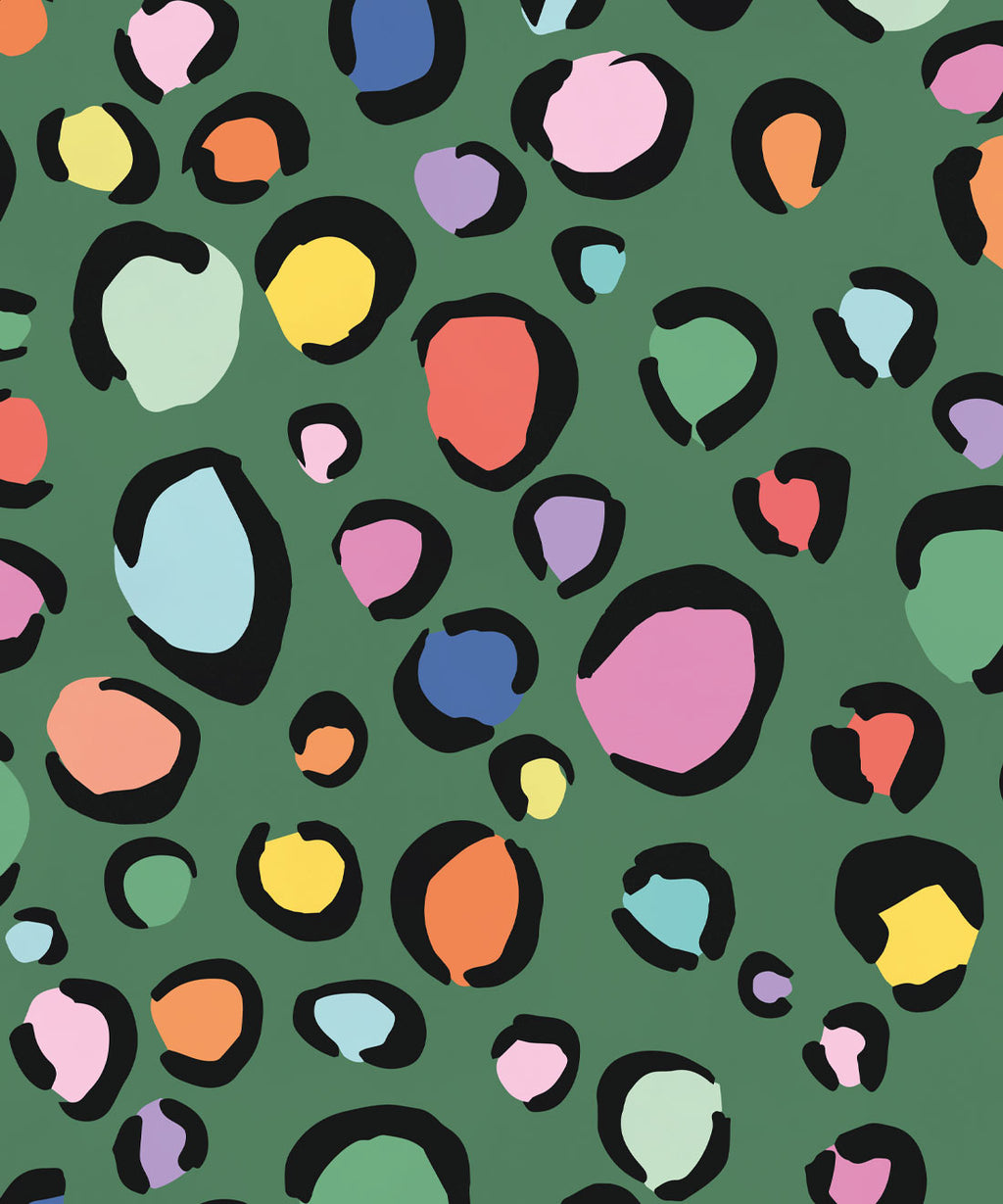 Rainbow Leopard Wallpaper, Deep Green