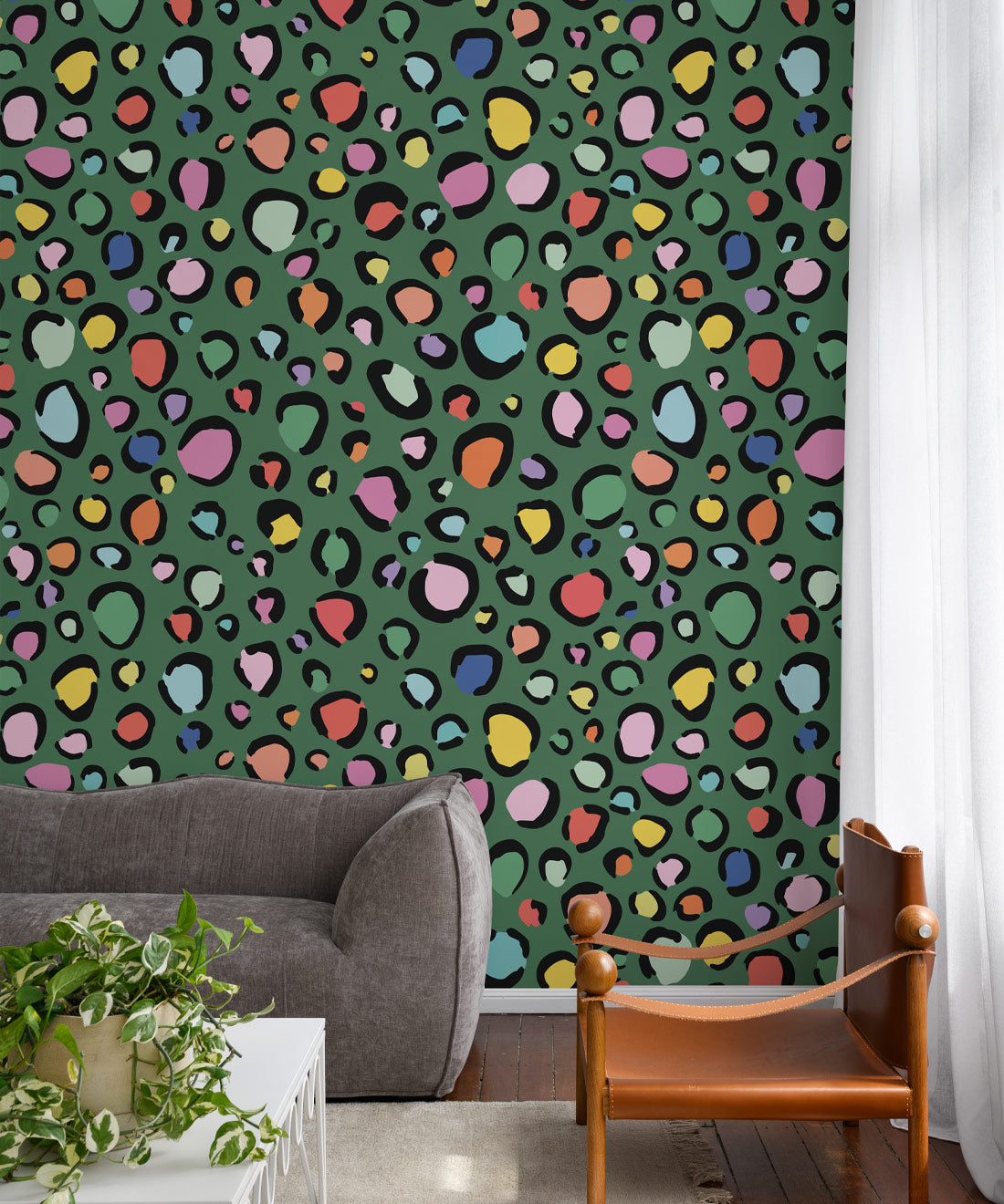 Rainbow Leopard Wallpaper, Deep Green