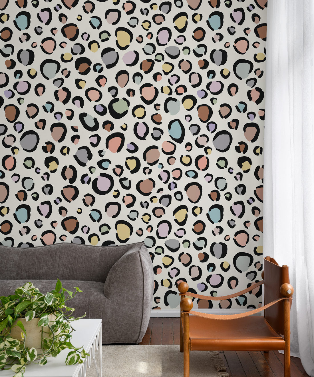 Rainbow Leopard Wallpaper, Pastel Cream