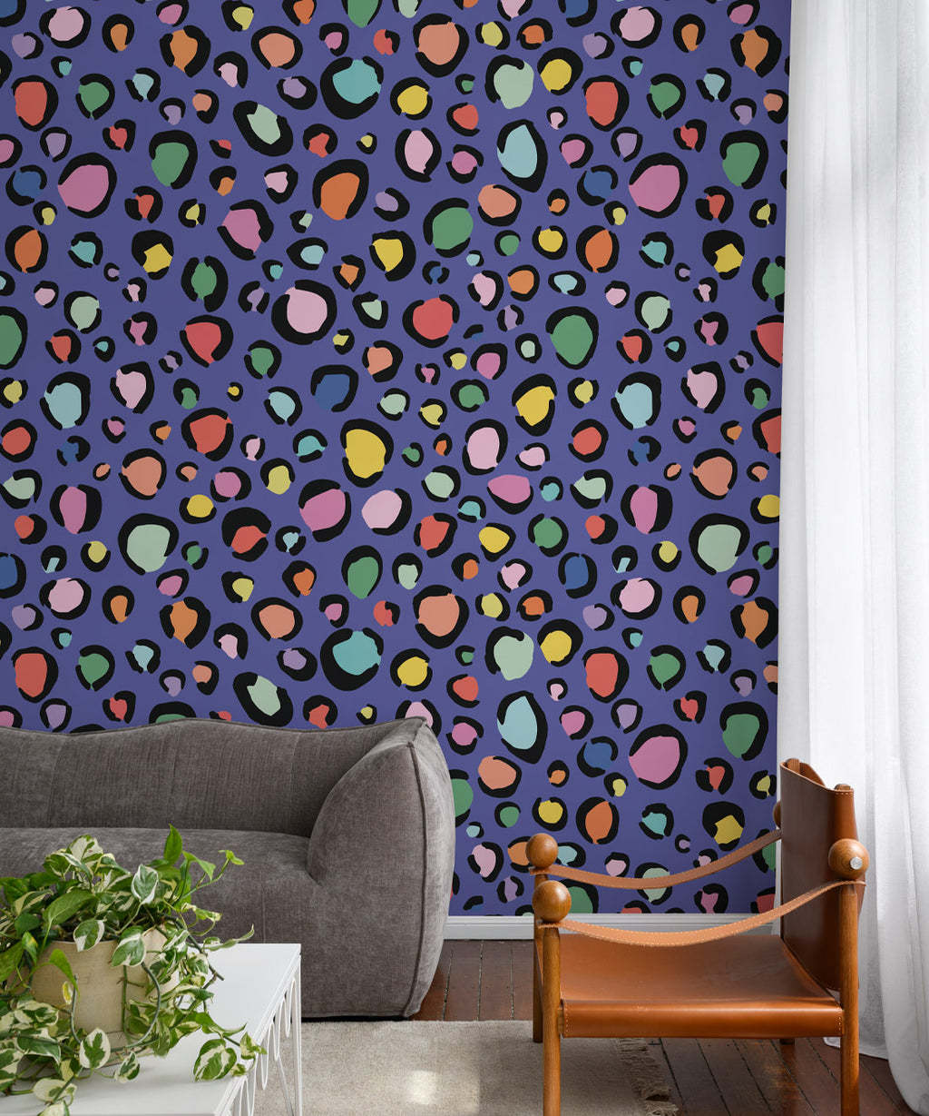 Rainbow Leopard Wallpaper, Periwinkle