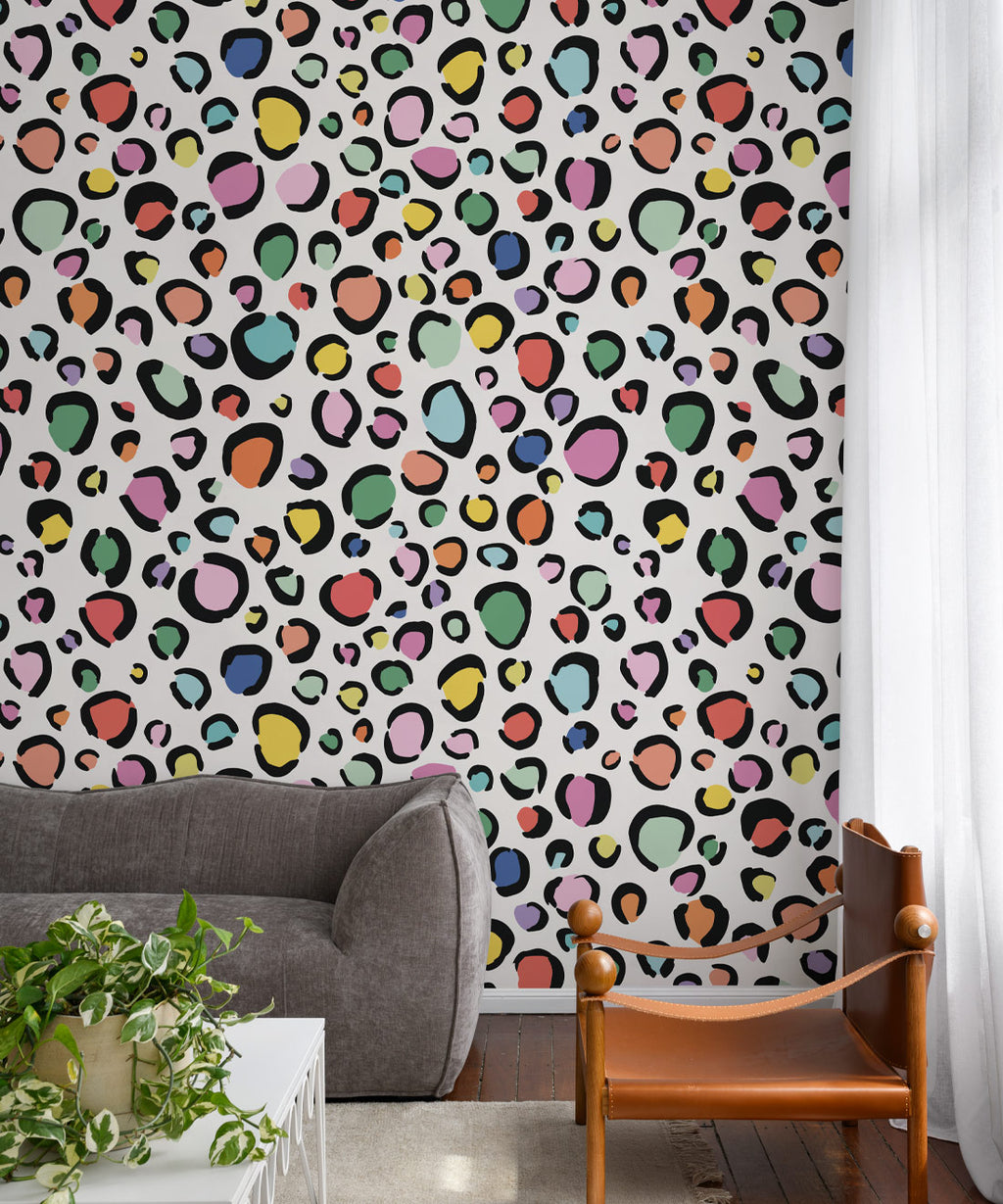 Rainbow Leopard Wallpaper, White