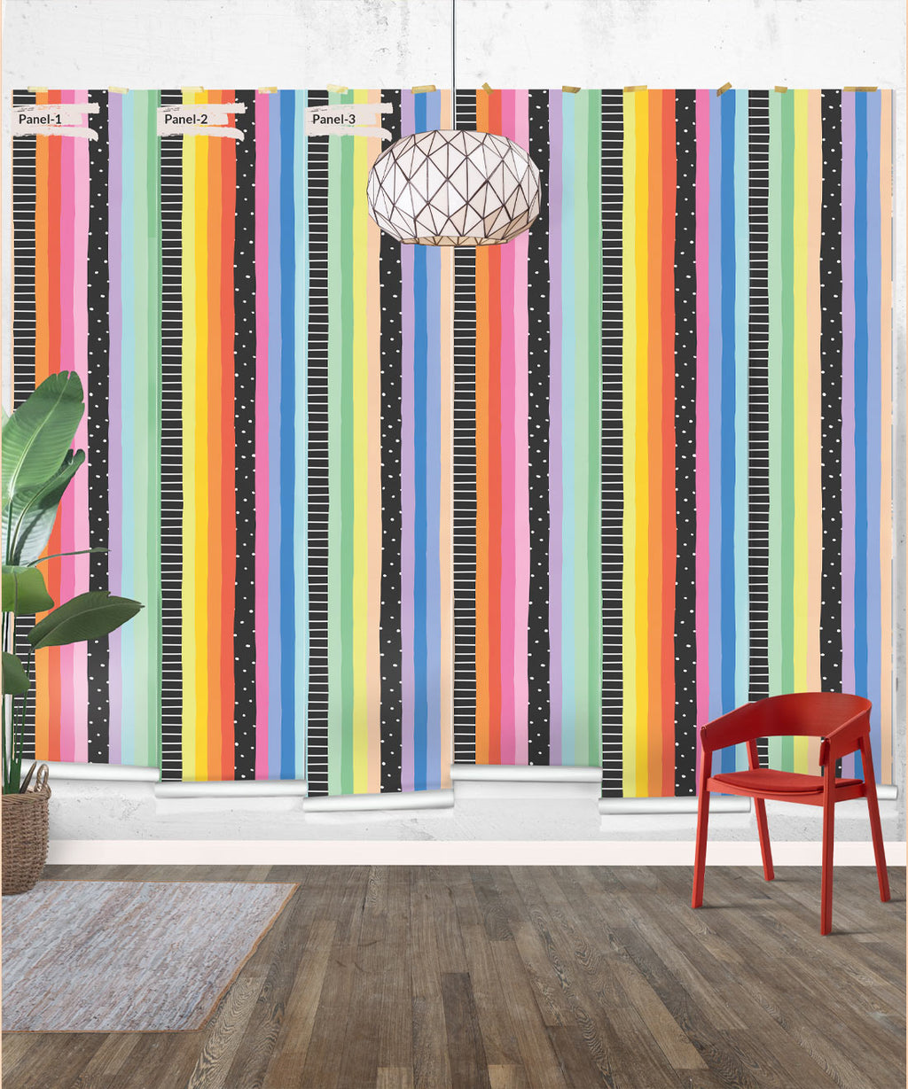 Rainbow Wall Mural, Bright Black