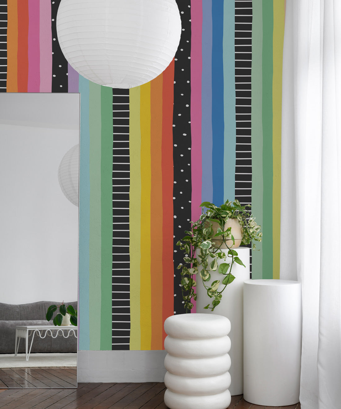 Rainbow Wall Mural, Bright Black