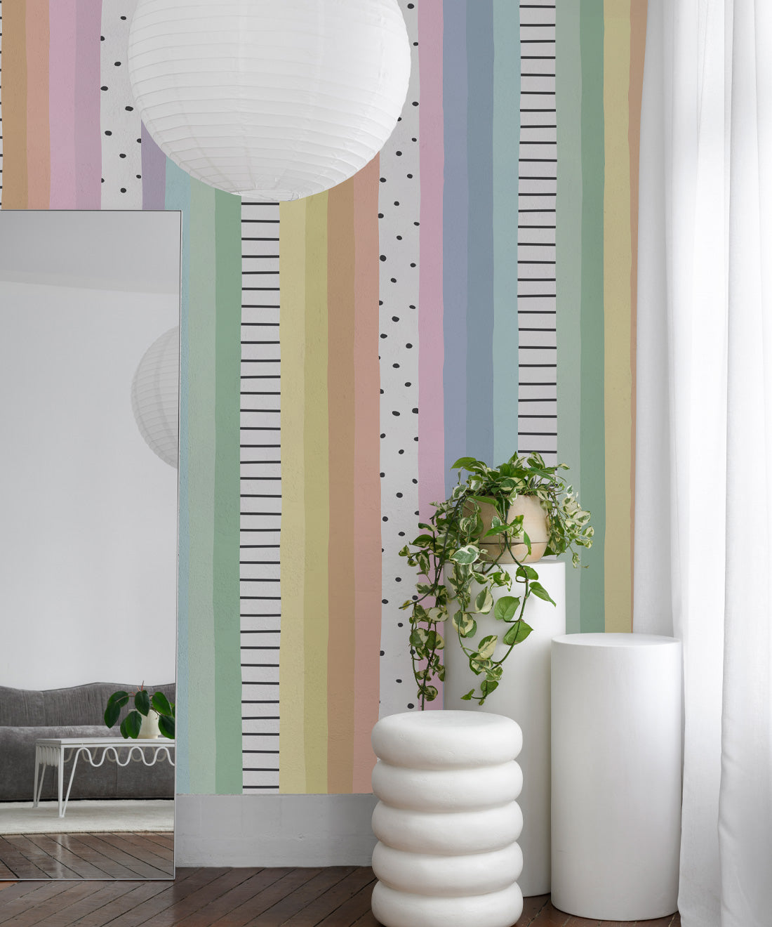 Rainbow Wall Mural, Pastel White