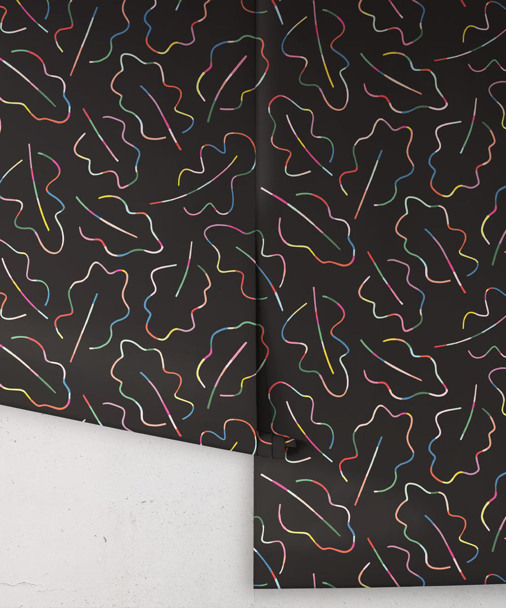 Spring Leaves Wallpaper, Black
