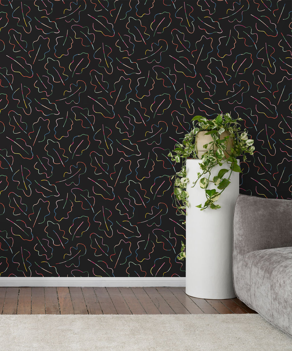 Spring Leaves Wallpaper, Black