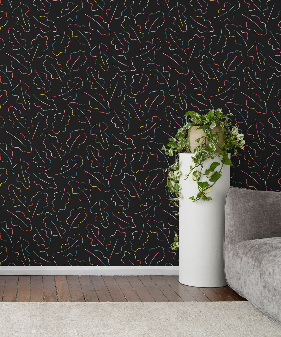 Spring Leaves Wallpaper, Black